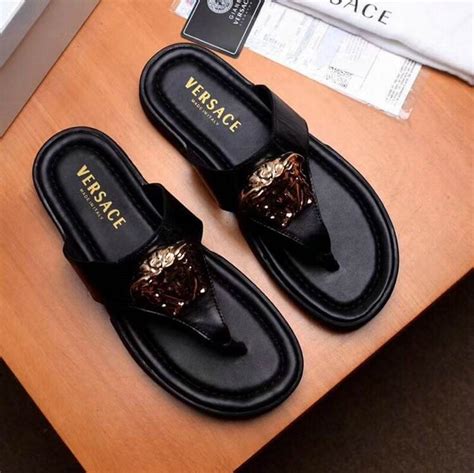 versace mens gold sandals|Versace embroidered leather sandals men.